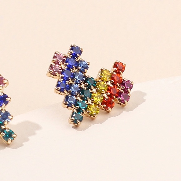 Rainbow Rhinestone Heart Necklace and Earring Set - Picture 4 of 8